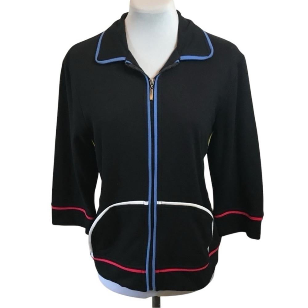 Onque Casual Vintage Black Zip Front Jacket Colored Piping Size XL - Picture 5 of 7
